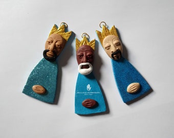 Tres Reyes- 3 Kings Ornament Set - Blue Glitter