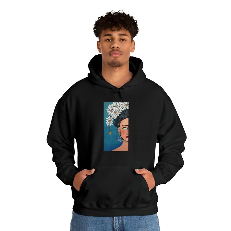 Frida with Daisies Unisex Heavy Blend Hooded Sweatshirt image 2