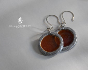 Faux Stained Glass Translucent Earrings - Root Beer