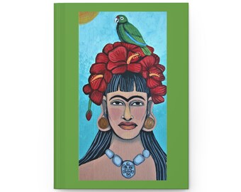 Taina Frida with Hibiscus and Parrot Hardcover Journal