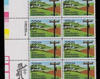 US Rural Electrification Administration Pane of Twenty Unused 22 Cent Stamps