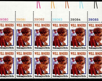 US Will Rogers Performing Arts Block of Twelve Unused 15 Cent Stamps