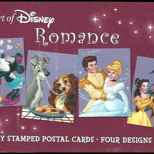 Tarjetas postales sin abrir, prefranqueadas, de Disney, "El arte del romance", de 24 centavos, de EE. UU.