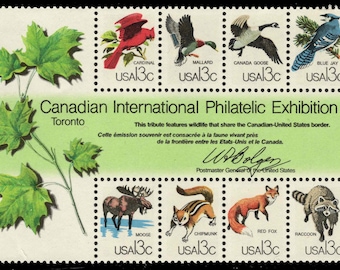 北米の野生動物を描いたヴィンテージ切手5枚 - コットンテール - No