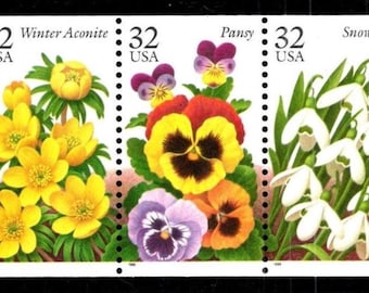 US Winter Garden Flowers Booklet Strip of Five Unused 32 Cent Stamps