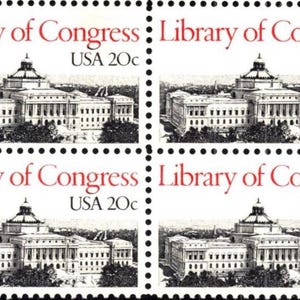 US Library of Congress Block of Four Unused 20 Cent Stamps