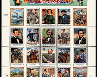 US Civil War Pane of Twenty Unused 32 Cent Stamps