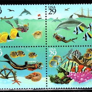US Wonders of the Sea Block of Four Unused 29 Cent Stamps