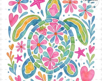 Sea Turtle PNG, Nautical Png, Fisherman Aesthetic, Beach Png, Floral Sea Turtle Summer PNG, Pink Summer Girly,Boho Floral Turtle Sublimation