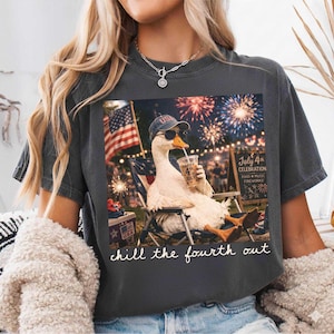 Chill the Fourth Out PNG, Goose 4th of July Png, Funny Patriotic Goose Ice Drink Coffee, Independence Day, Retro USA Vibes, Goose Summer PNG
