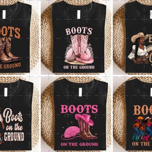 Boots On the Ground PNG, Line Dance Southern Soul Blues RnB Workout Cowboy Boots Pink Cowgirl Boots PNG Sublimation, Melanin Women Squad Png