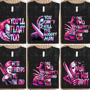 Pink Neon Halloween Horrorfilm PNG Bundle, 90er Jahre Horrorfilm Png, Scary Filmfiguren Png, Horror Killer, Neon Horror Freunde Sublimation