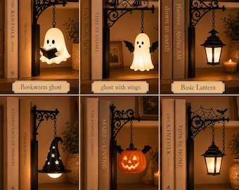 Personalized Book Tavern Lamp, Custom Bookshelf Light, Halloween Library Light, Wrought Iron Scroll Shelf Lamp, Book Nook Decor