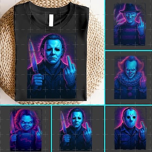 Neon Horror Freunde Halloween Bundle PNG, Movie Killers Neon Png, Lustige Horrorfiguren Halloween, Serie Killer Spooky, Gruseliger Film Png