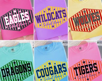 Aangepaste mascotte neon gestreept png, teammascotte logo png, sportwedstrijddag, schoolgeest mascotteontwerp, terug naar school png, cheer teamnaam shirt