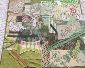 Inspiration Pack, Hand Sewing, Slow Stitching. Embroidery, Handmade, Crafts, Crazy Patchwork Green No 2