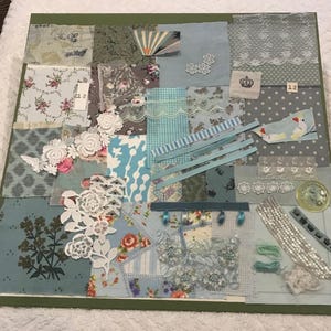 Aqua No 12 Inspiration Pack, Hand Sewing, Slow Stitching. Embroidery, Handmade, Crafts, Crazy Patchwork