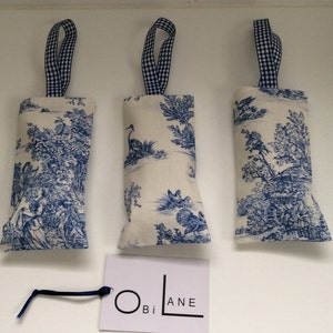 French Cotton Toile Blue 3 lavender sachets image 2