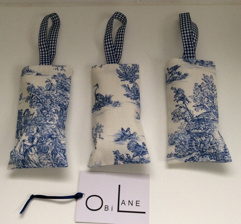 French Cotton Toile Blue 3 lavender sachets image 2