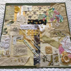 Yellow  No 6 Inspiration Pack, Hand Sewing, Slow Stitching. Embroidery, Handmade, Crafts, Crazy Patchwork
