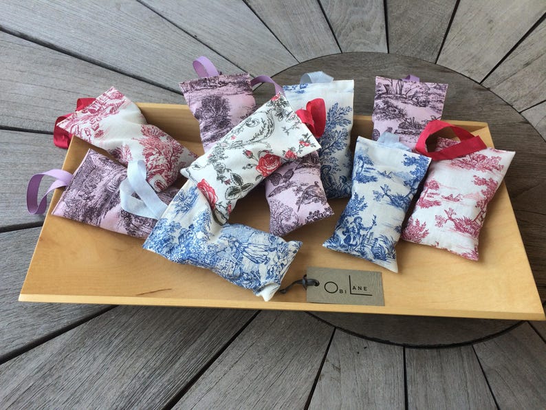 French Cotton Toile Blue 3 lavender sachets image 5