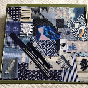 Blue No 12 Inspiration Pack, Hand Sewing, Slow Stitching. Embroidery, Handmade, Crafts, Crazy Patchwork