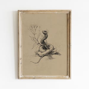 Ormväggkonst | Vintage ormskisskonsttryck | Botanisk ormstudie | Gåva för ormälskare | Neutral naturheminredning | Herpetologisk dekor