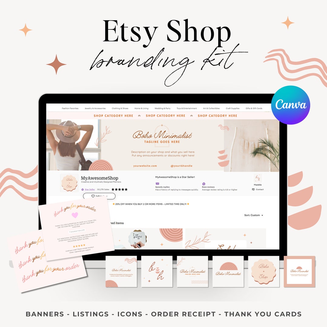 Boho Minimalist Etsy Shop Branding Kit, Canva Templates (digital Download) - Etsy
