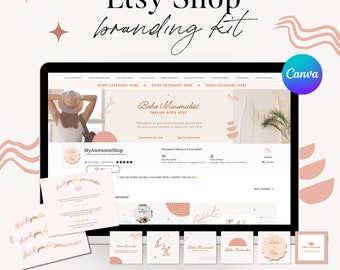 Boho Minimalist Etsy Shop Branding Kit, Canva Templates (Digital Download)