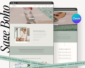 BUNDLE Boho Minimalist Canva Websites | Sales Page, Website Template Modern | Website Mobile Landing Page Template | Coaches, Clean Minimal
