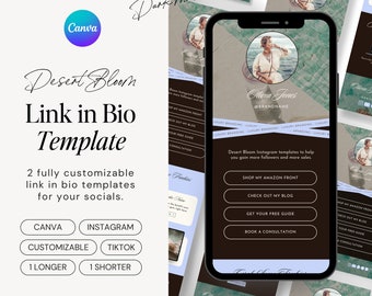 Desert Bloom Dark Instagram Link in Bio Template | Canva Template TikTok | Website Mobile Landing Page Template | Instagram Landing Page