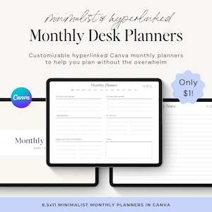 Hyperlinked Minimalist Landscape Monthly Planner | Editable Canva Digital Planner Template | Minimal 2025/2026 Landscape Digital Planner