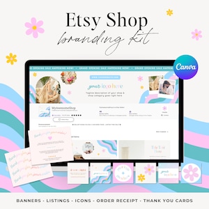 Etsy Shop Branding Kit, Banner Templates | Pastel Etsy Shop Bundle Kit | Canva Digital Seller Branding Templates | Etsy Small Business Brand