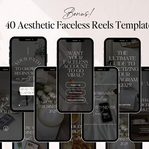 K&ouml;nnte beinhalten: Eine Collage aus 10 schwarzen und wei&szlig;en Telefonbildschirmen mit Text&uuml;berlagerungen. Der Text enth&auml;lt S&auml;tze wie "Dein Weg zum Wachstum beginnt mit einem Kleinen", "Willst du, dass dein gesichtsloser Account viral geht?", "Der ultimative Leitfaden zur Monetarisierung unseres Instagrams 2025" und "Bereit, dein Gesch&auml;ft zu entladen".