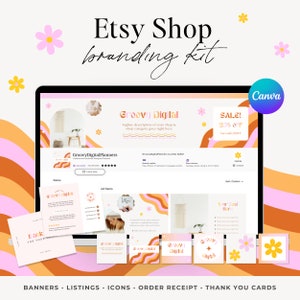Etsy Shop Branding Kit, Banner Templates | Groovy Etsy Shop Bundle Kit | Canva Digital Seller Branding Templates | Etsy Small Business Brand