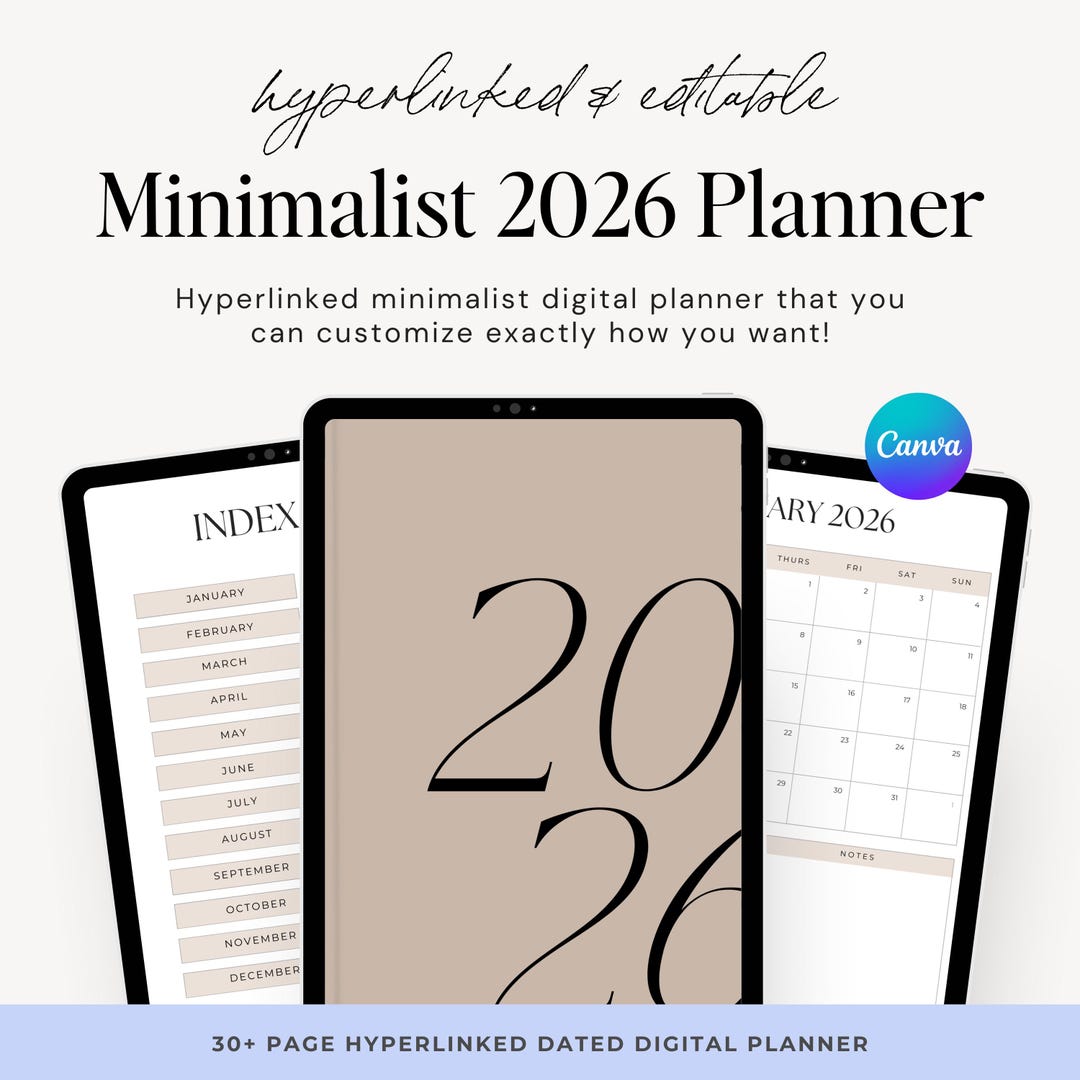 2026 Hyperlinked Minimalist Digital Planner | Monthly, Weekly & Daily ...