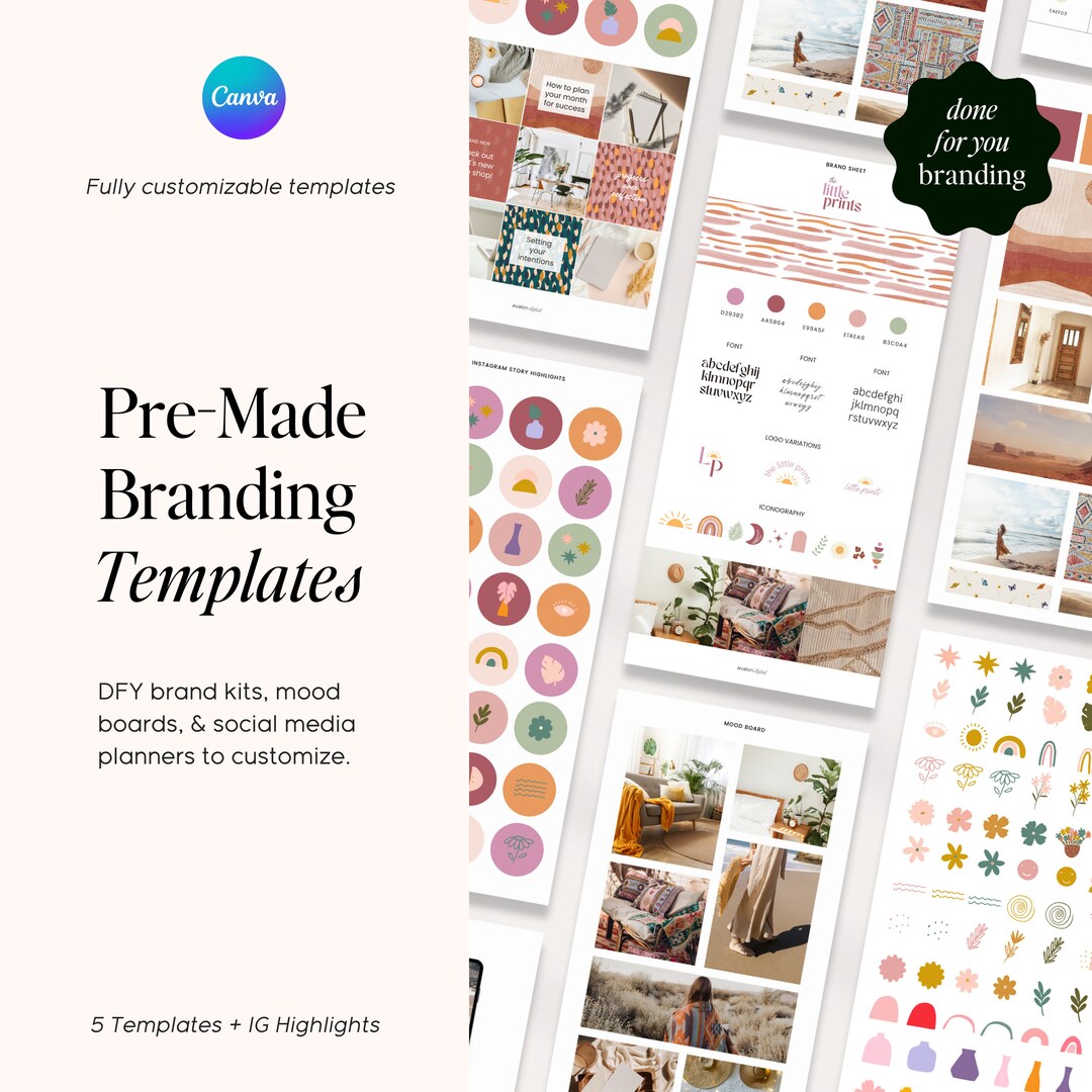 Boho Branding Kit, Semi-custom Branding | Canva Brand Board Template ...