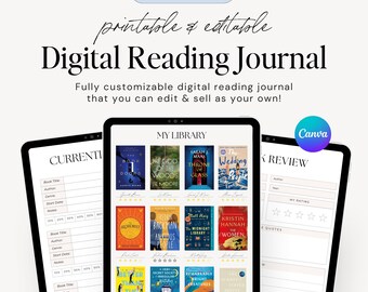Bearbeitbares Digital Reading Journal Canva Template | Bonus Etsy-Auflistungsvorlagen | 70-Seiten Digitaler Planer mit Master Wiederverkaufsrecht