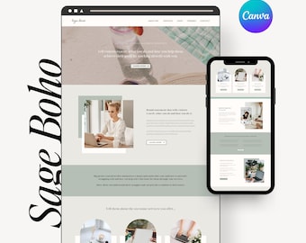Boho Minimalist Canva Website Template | Canva Website Template Modern | Website Mobile Landing Page Template | Coaches, Clean Minimal Site