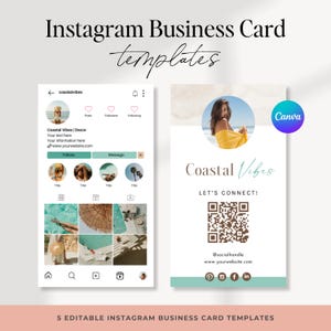 Instagram Business Card Templates | 5 Editable Canva Templates for Social Media, VA's, Coaches, Beauty, Realtors | Printable Business Card