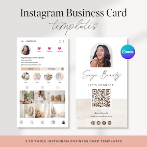 Plantillas de tarjetas de presentación de Instagram / 5 plantillas de Canva editables para redes sociales, asistentes virtuales, entrenadores, belleza, agentes inmobiliarios / Tarjeta de presentación imprimible