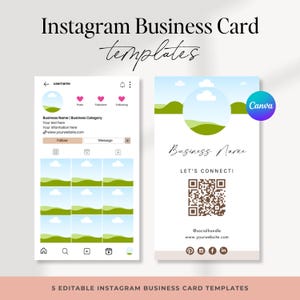 Instagram Business Card Templates | 5 Editable Canva Templates for Social Media, VA's, Coaches, Beauty, Realtors | Printable Business Card