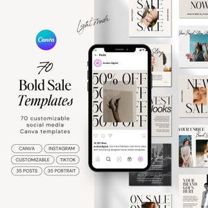 BOLD SALE Instagram Canva Templates | Instagram Post, Portrait Template | Modern Clean Minimal, Tiktok Social Media | Canva Template Bundle
