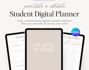 MRR PLR Studenten Planer Canva Vorlage | Bonus Etsy-Auflistungsvorlagen | 60-seitiger digitaler Studentenplaner mit Master-Wiederverkaufsrechten