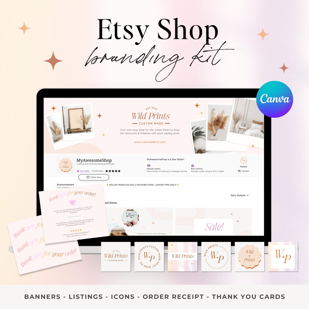 Etsy Shop Branding Kit, Banner Templates | Boho Etsy Shop Bundle Kit ...
