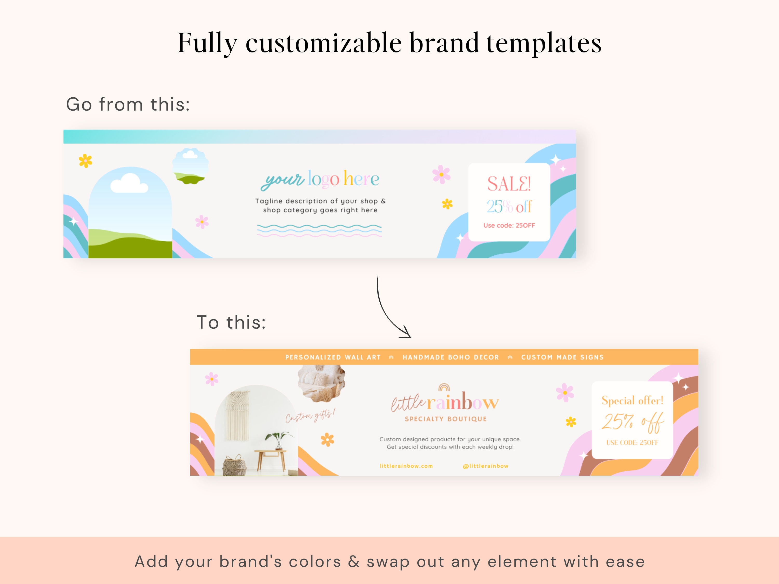 Etsy Shop Branding Kit Banner Templates Pastel Etsy Shop Bundle Kit