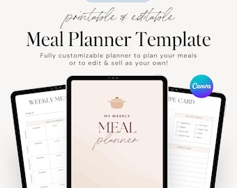 Mahlzeitenplaner Canva Vorlage | Rezeptbuch, Ideen für Lebensmittel, Allergie-Tracker & mehr | 35-Seiten mit Master Reseller Rechten zu Verkaufen