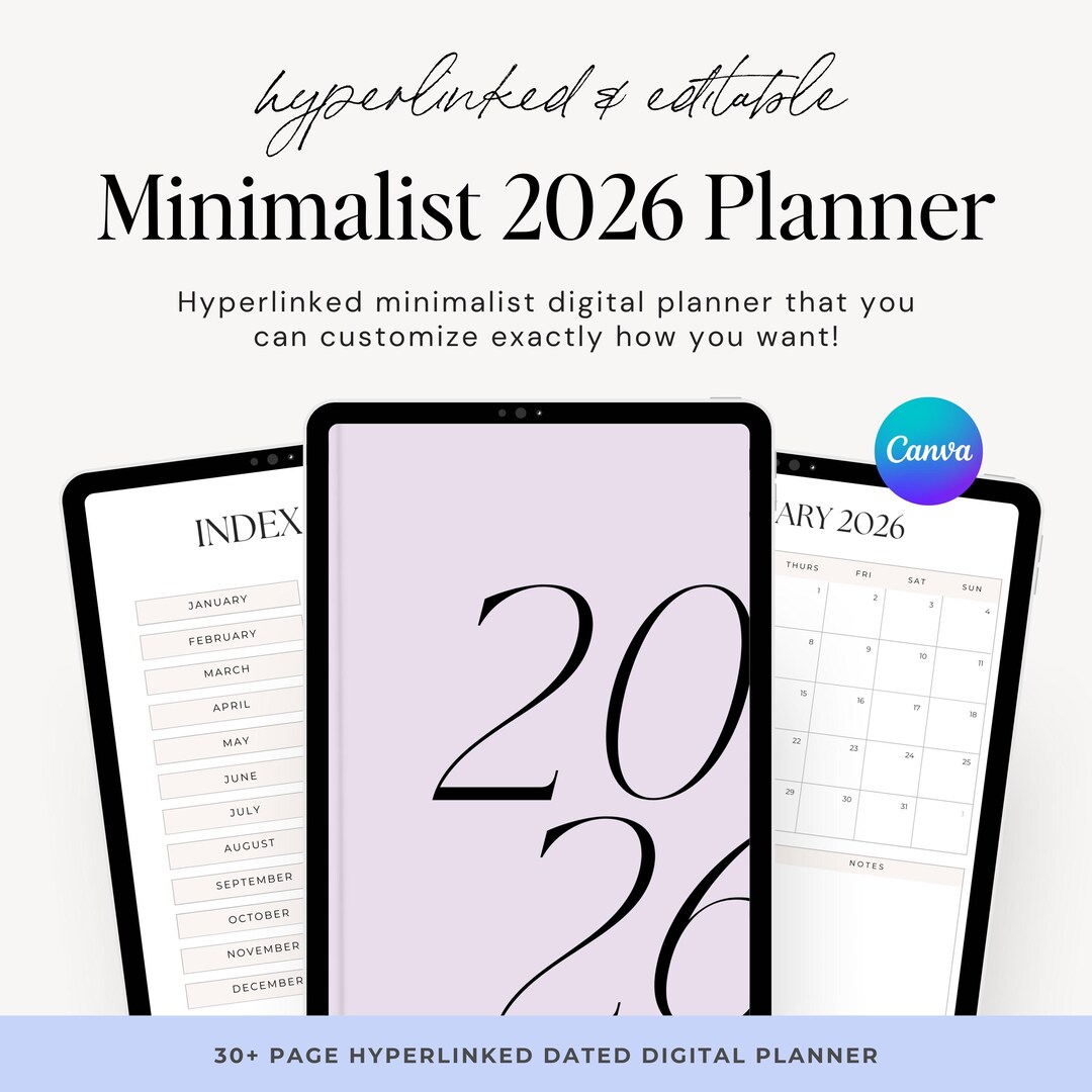 2026 Hyperlinked Minimalist Digital Planner | Monthly, Weekly & Daily ...