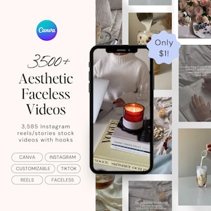 Puede incluir: Un collage de imágenes que presentan videos estéticos sin rostro para carretes e historias de Instagram. Las imágenes incluyen a una persona sentada en un escritorio con una computadora portátil, una vela y un libro, una taza de café y un libro con texto sobre el público objetivo y los resultados.