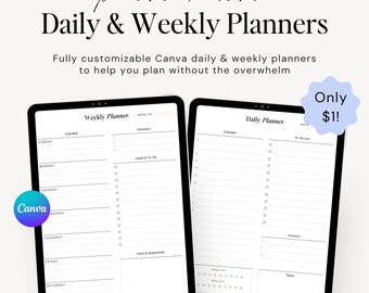 Minimalistische Ästhetik, Tages- und Wochenplaner | Bearbeitbare Canva Digitaler Planer Vorlage | Sauberer, minimalistischer Digitaler Kalender für 2025